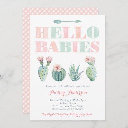 Twins or Joint Baby Shower Party with Succulents Invitation