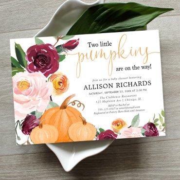 Twins two little pumpkins fall floral