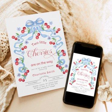 Two little cherries Twins Blue bow