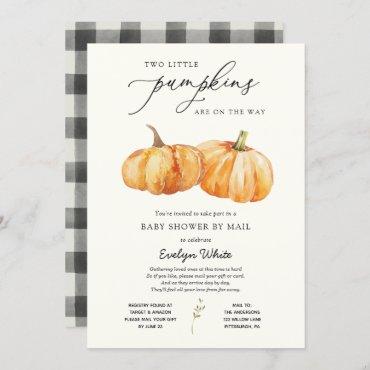 Two Little Pumpkins Twin Baby Shower by Mail Invitation
