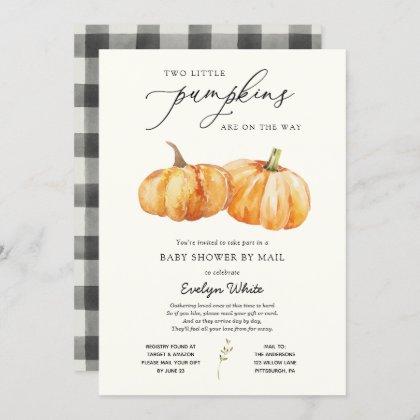 Two Little Pumpkins Twin Baby Shower by Mail Invitation