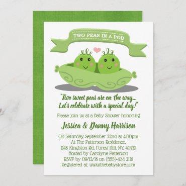 Two Peas In A Pod Twin Baby Shower Invitation
