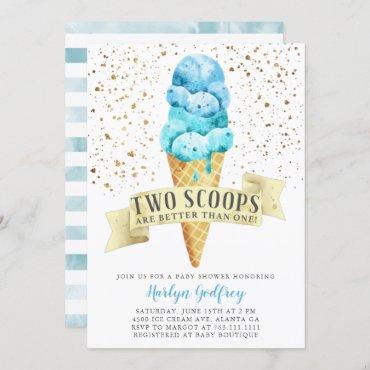 Two Scoops Twin Boys Ice Cream Baby Shower Invitation