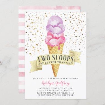 Two Scoops Twin Girls Ice Cream Baby Shower Invitation