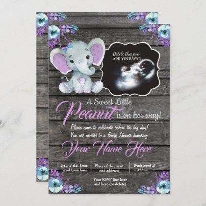 Ultrasound Elephant Baby Shower Invitation, rustic Invitation
