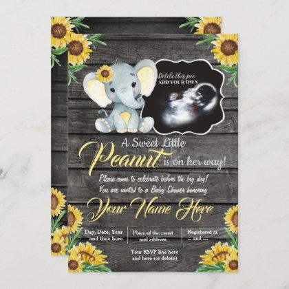 Ultrasound Elephant Baby Shower Invitation, rustic Invitation