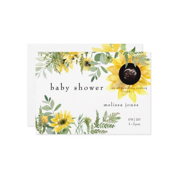 Ultrasound Photo Sunflower Cute Baby Shower Invita