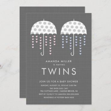 Umbrella TWINS Girl Boy Baby Shower Invitation