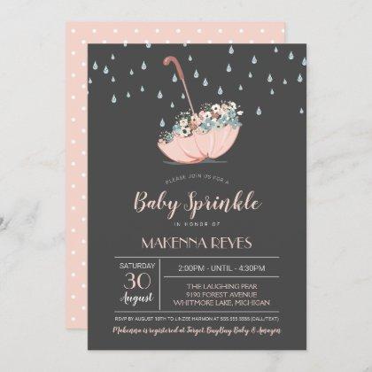 Umbrella with Flowers Girl or Twins Baby Sprinkle Invitation