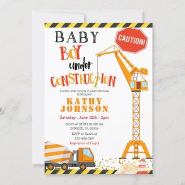 Under Construction Boy Baby Baby Shower Invitation