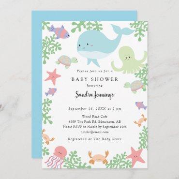 Under the Sea Baby Shower Cute Pastel Neutral  Invitation
