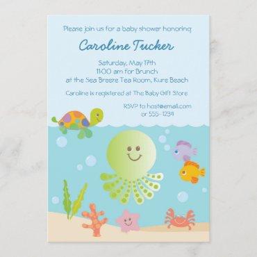 Under the Sea Baby Shower in Blue Invitation