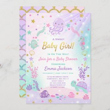 Under The Sea Baby Shower Invitation Pink & Gold