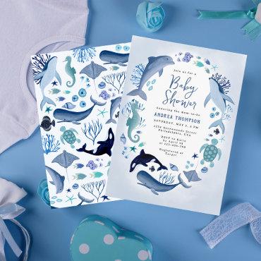 Under the Sea Blue Watercolor Baby Shower for Boys