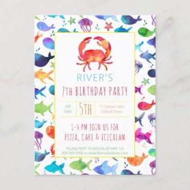 Under The Sea Rainbow Fish Birthday Baby Shower Invitation Postcard