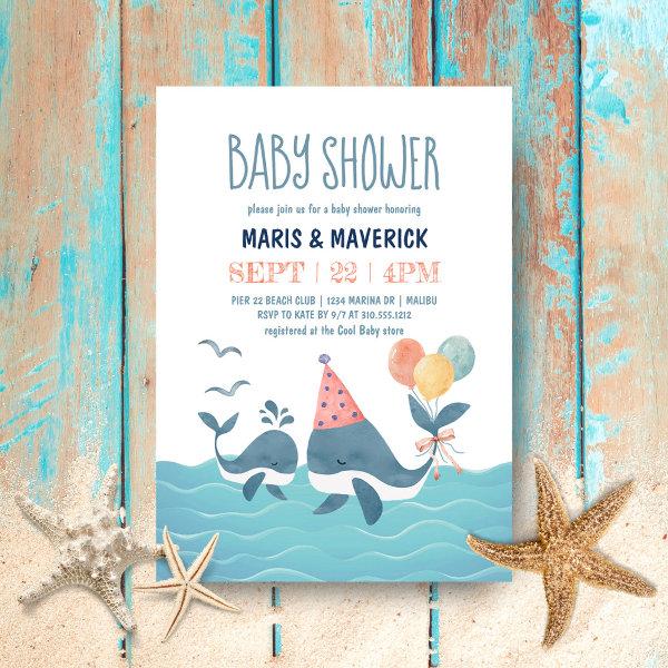 Under the Sea Watercolor Whale Beach Baby Shower