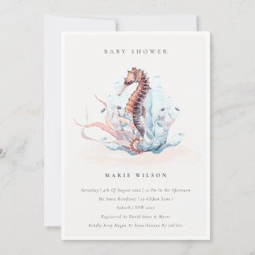 Underwater Seahorse Seaweed Baby Shower Invite