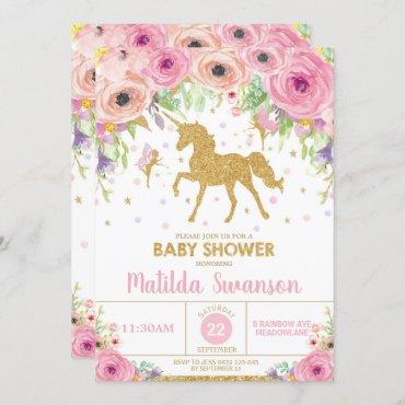 Unicorn and Fairy Baby Shower Invitation Baby Girl