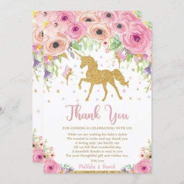 Unicorn and Fairy Baby Shower Thank You Card Note