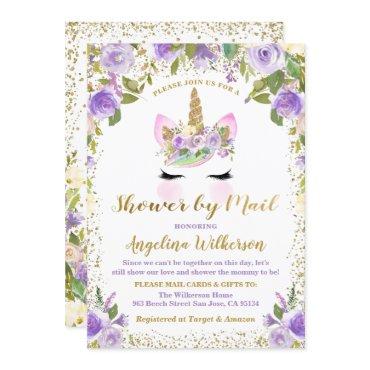Unicorn Baby Shower By Mail Gold Purple Floral