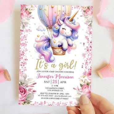 Unicorn Baby Shower Girl Pink Floral Balloon