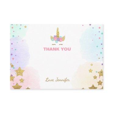 Unicorn face Thank You card Pink and Gold Magical