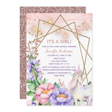 Unicorn Pink and Purple Floral Baby Girl Shower