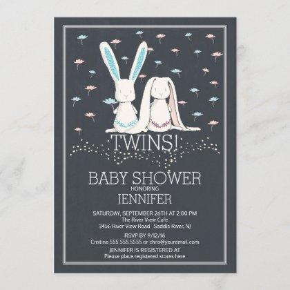 Unique Chalkboard TWIN Girl Boy Bunny Baby Shower Invitation