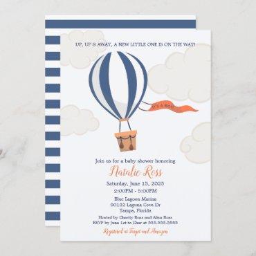 Up and Away Hot Air Balloon Boy Baby Shower Invitation
