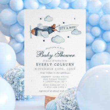 Vintage Airplane Watercolor It's A Boy