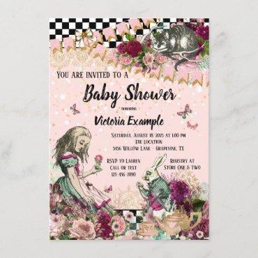 Vintage Alice in Wonderland Baby Shower Invitation