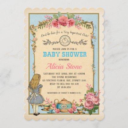 Vintage Alice in Wonderland Baby Shower Tea Invite