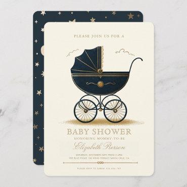 Vintage Baby Carriage Elegant Navy