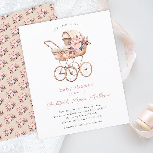 Vintage Baby Carriage Neutral Couples Baby Shower