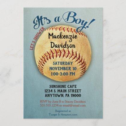 Vintage Baseball Baby Shower Invitation Boy Sports