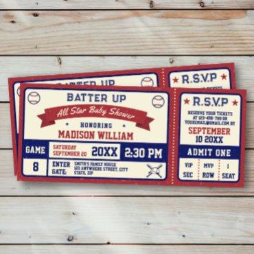 Vintage Baseball Baby Shower Ticket