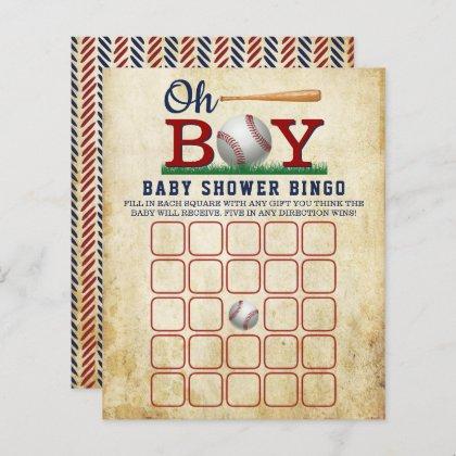 Vintage Baseball Boys Baby Shower Bingo
