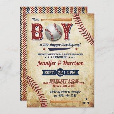 Vintage Baseball Boys Baby Shower Invitations