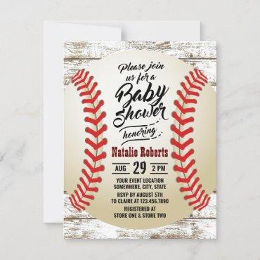 Vintage Baseball Rustic Barn Wood Baby Shower Invitation