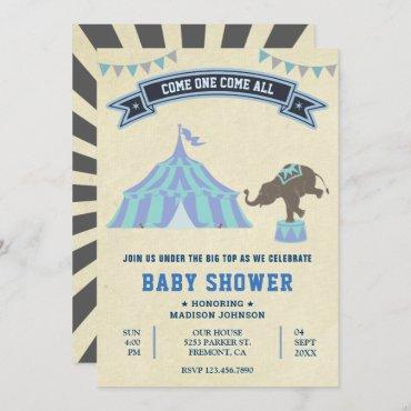Vintage Blue Carnival Circus Baby Shower Invitation