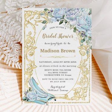 Vintage Blue Roses Gold Princess Bridal Shower