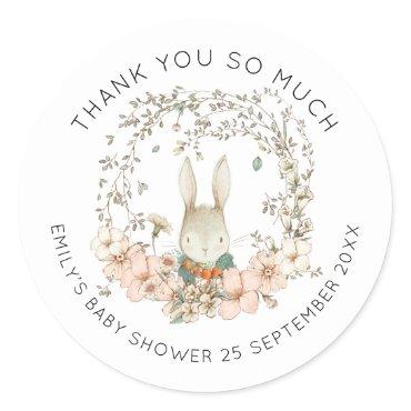 Vintage Bunny Green Leaves Thank You Baby Shower Classic Round Sticker