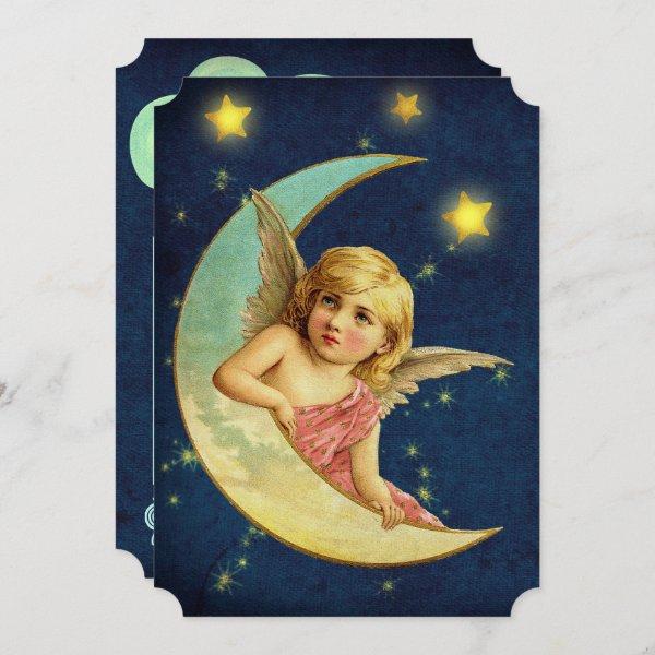 Vintage Cherub & Moon Art Deco Angel