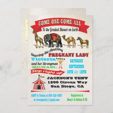 Vintage Circus Animals Baby Shower Invitations