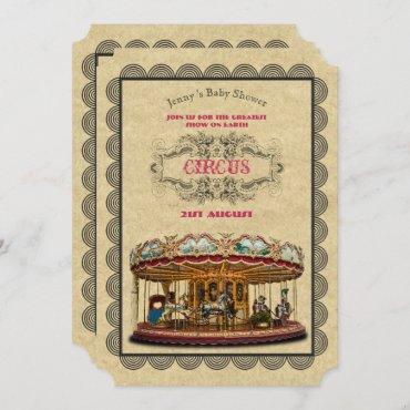 Vintage Circus Baby Shower Invitations Carnival