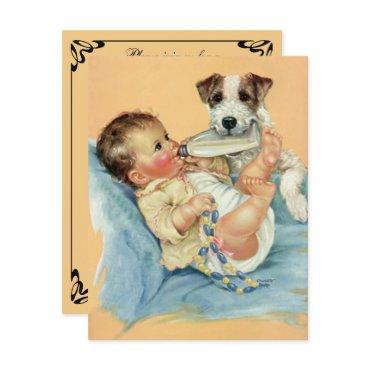 Vintage Cute Baby with Dog, Baby Shower Party
