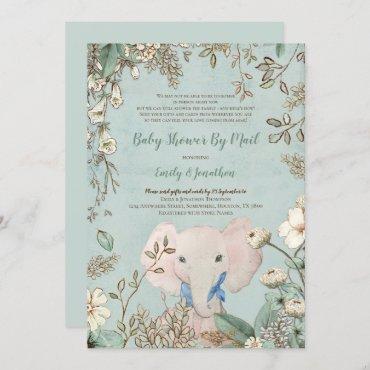 Vintage Cute Elephant Green Baby Shower by Mail