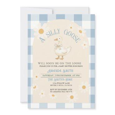 Vintage Daisy Goose Baby Shower Blue Gingham