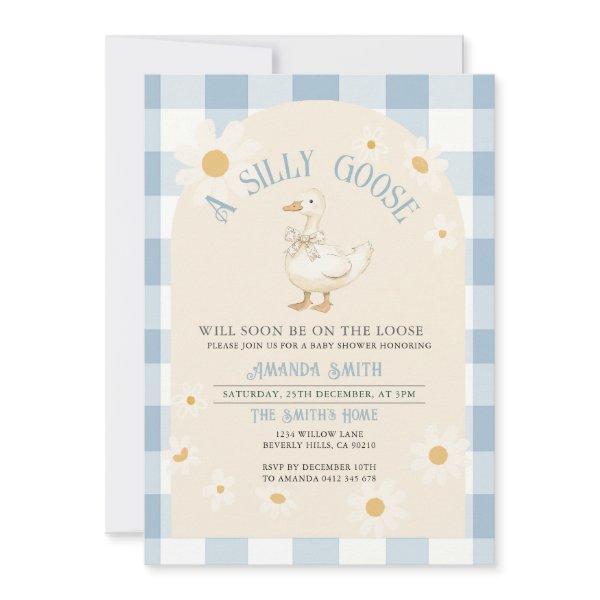Vintage Daisy Goose Baby Shower Blue Gingham