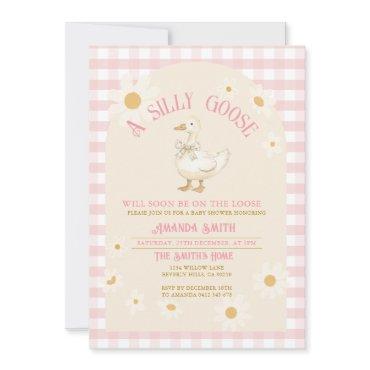 Vintage Daisy Goose Baby Shower Pink Gingham